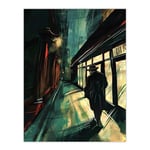 Artery8 Moody Stroll in Alleyway Painting Dark Film Noir Living Room Large Wall Art Poster Print Thick Paper 18X24 Inch