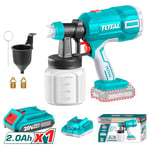 TOTAL - Pistolet à Peinture à Batterie 20V | Volume Maximal 800 ML/Min | Viscosité Maximale de 120 Din | Réservoir de 800 ML | Entonnoir de Mesure de Viscosité | 1 Batterie 2AH | Chargeur | Mallette