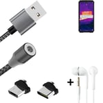 Câble de données + écouteurs pour Ulefone Armor 9 a. USB de type C et Micro-U