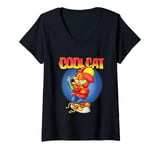 Womens Garfield Cool Cat Retro Graffiti Artist V-Neck T-Shirt