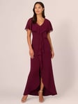 Adrianna Papell Studio Crepe and Chiffon Ruffle Maxi Dress, Cabernet