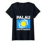 Womens Flag of Palau South Pacific Bull Shark V-Neck T-Shirt