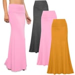 Free to Live 3 Pack Long Skirts for Women Fall Winter Flowy Maxi Skirt High Waist Fold Over Floor Ankle Length Jersey Knit, Charcoal, Mustard, Pink, XXL