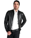 D'Arienzo Veste Bomber Cuir Homme Noir en Agneau Veritable Blouson Made in Italy College Noir/56/3XL