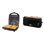 Quest 35990 4 Portion Non-Stick Toastie Maker/Easy to Clean/Student Essentials & 4 Slice Toaster Black - Extra Wide Long Slots for Crumpets and Bagels - 6 Settings
