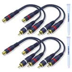 Câble répartiteur RCA Adaptateur RCA Y Câbles audio RCA Cinch AV 1 femelle vers 2 mâles pour caisson de haut-parleur,ampli,home cinéma (câble RCA 15 cm,femelle vers mâle,paquet de 4)