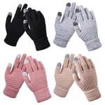 JFAN Gant Hiver Tricoté Chaud Gant Tactile Femme Pour Le Ski L'extérieur Et Le Bureau 4 Paires(Noir+Gris+Rose+Beige)