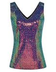 Femme Débardeur Gilet a Paillettes sans Manche Slim Brillante Sequins Club Danse Bal Soiree Veste Violet Coloré à Sequins M