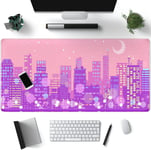 Tapis de bureau rose rétro Anime années 90 Vaporwave Esthétique Tapis de souris Rose pastel Violet Lilas Lune Pixel Art 80 x 40 cm XXL Tapis de souris de jeu mignon Tapis de bureau pour ordi.[F1708]