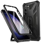 Poetic Spartan Case Compatible with Galaxy S23+ Plus 5G 6.7 inch, Built-in Screen Protector Work with Fingerprint ID, Full Body Rugged Shockproof Protective Cover Case with Kickstand, Matte Black