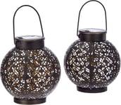 Gadgy Lampe Solaire Exterieur Decorative | Lot De 2 | Lanterne De Jardin À LED | Convient Comme Lampe De Table Ou Lampe À Suspendre | Métal Noir Et Or