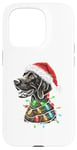 Coque pour iPhone 15 Pro Chapeau de Père Noël allemand à poil court Lumières de Noël Chien Maman Papa