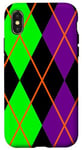 Coque pour iPhone X/XS Clowncore Halloween Losanges Plaid Violet Vert Clown Jester