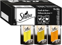 Sheba Fresh and Fine in Gravy - Chicken, Turkey and Poultry Wet Cat Food Pouches for All Cats, 75 x 50 g Pack