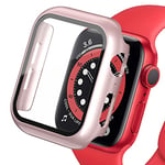 Protection d'Écran Compatible Pour Apple Watch Case 45mm 44mm 42mm 41mm 40mm 38mm, Hard Pc Case Avec Protection d'Écran Hd En Verre Trempé Pour Iwatch Series 9 8 7 6 Se 5 4 3 2 1, Rose claire, 45mm