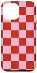 Coque pour iPhone 14 Pro Max Rouge et rose à carreaux rose rouge à carreaux rose et rouge