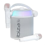 Ibiza - KARAHOME-WH - Enceinte Karaoke Lumineuse sur Batterie, avec Deux micros sans Fil (sur Batterie) - Bluetooth, USB, MicroSD, USB, AUX et Coax - Blanc