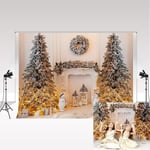 Julbakgrund för fotografering 7x5ft/2,2x1,5m julträd Vit öppen spis Fotostudiobakgrund för fotografering Familjefotobås Rekvisita Xmas Parti 3*3m