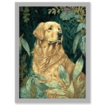 Golden Retriever Dog in Nature Modern Watercolour Illustration Artwork Framed Wall Art Print A4