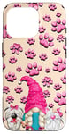 Coque pour iPhone 16 Pro Pink Paw Print Decor For Cat And Dog Lover Cute Gnome Mom