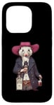 Coque pour iPhone 15 Pro Opossum américain dans un chapeau de cowboy buvant une bouteille de whisky