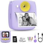 Appareil Photo Instantané Enfant, 2.0 Pouces Appareils Photos Numériques Enfants Avec Carte 32Gb & Papier Photo, Hd 1080P Camera Enfant, Noël Anniversaire Cadeau Pour Filles Garçons 3-11 Ans