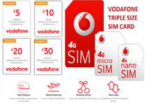 Official Vodafone Sim Card UK Pay As You Go Includes Standard Micro Nano Triple 