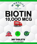 BIOTIN 10,000mcg - 365 TABLETS. MAX STRENGTH. HEALTHY HAIR, SKIN & NAIL GROWTH