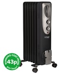 Dunelm Black Russell Hobbs 1500W 7 Fin Oil Filled Heater, 33cm x 24cm x 62.5cm Black