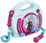 Lexibook Disney Frozen La Reine des Neiges Elsa Lecteur CD pour enfant avec 2 microphones jouets, prise écouteurs, à piles, Bleu/Blanc, RCDK100FZ