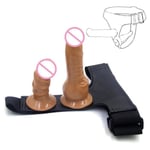 AUCUNE Sextoy,Strapon Double gode vibrateur jouets sexuels pour femme Couples Ultra élastique harnais réaliste pénis sangle - Type Marron