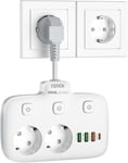 Multiprise Avec Interrupteur Individuel, 2 Prises Ac, 1 Charge Rapide Usb-C Pd 20W Et 3 Usb-A Qc 18W, Multiprise Electrique Adaptateur Prise Usb Multiprise Murale Câble Court Pour Maison, Bureau