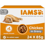 IAMS Kitten Wet Cat Food Pouches - Chicken in Gravy - Ages 1-12 Months - Multipack 24 x 85g