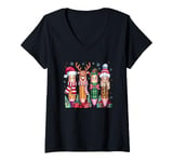 Womens Pencil Characters Christmas Holiday Cheer V-Neck T-Shirt