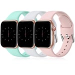 Wepro Pack 3 Straps Compatible with Apple Watch Strap 44mm 40mm 38mm 42mm 45mm 41mm, Soft Silicone Strap Compatible with iWatch Series 7 6 5 4 3 SE, 42mm/44mm/45mm-S, Aqua/White/Pink