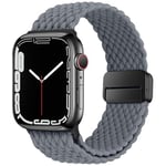 HITZEE Compatible with Apple Watch Strap 49/46/45/44/42/41/40/38mm, Nylon Stretchy Braided Band Magnetic Clasp Designed for Apple Watch Ultra 2 Series 10 9 8 7 SE 6 5 4 (42/44/45/46/49, Space Grey)