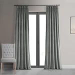 HPD Half Price Drapes Velvet Blackout Curtains/Drapes - 96 Inches Long 1 Panel Blackout Curtain Signature Pleated for Living Room & Bedroom - 25W X 96L, Silver Grey