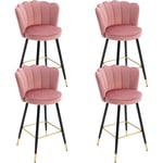 Lot de 4 Tabouret de Bar en Velours Chaise de Bar Velours avec Pieds en Métal Tabourets Hauts pour îlot de Cuisine et Bar, Rose