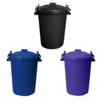 3 x 50L Bin Clip Lock Lid Waste Bird Seeds Storage for Garden Blue+Purple+Black