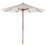 Parasol de Jardin ou de Terrasse à Rayures Beiges et Blanches avec Pied en Bois