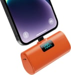 Mini Batterie Externe Pour Iphone 5200mah,Power Bank Ultra-Compact Et Léger 20w Pd Charge Rapide Chargeur Externe Avec Écran Lcd,Petit Batterie Portable Compatible Avec Ipohone 14/13/12/11/Xr-Orange