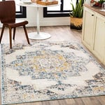 Livabliss Orlando Tapis Vintage - Tapis de Salon, Salle à Manger, Chambre, Cuisine - Tapis Boheme Chic, Design Traditionnel Oriental Multicolore, Tapis Coloré Poil Court 157x213cm - Bleu, Moutarde