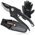 Hinrichs Bypass Secateurs Set - Garden Secateurs incl. Belt Pouch & Garden Gloves - Gardening Secateurs for Branches, Roots, and Flowers - Pruners for Hobby Gardeners and in Horticulture - Secetures