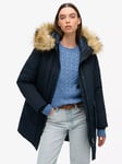 Superdry Everest Faux Fur Parka Jacket, Nordic Chrome Navy