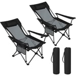 Lot de 2 Chaises Camping Pliante, Chaise de Pêche Léger et Portable, Fauteuil Pliant avec Dossier Réglable, Noir+Gris - Woltu