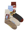 JACK & JONES Men's Jacfall Landscape Socks 3 Pack Sn, Moonbeam/Pack: Greige-Brandy Brown, One Size