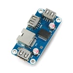 Ethernet/USB (B) HUB - 3xUSB 1xRJ45 Ethernet - Raspberry Pi:n käyttöliittymälaajennus - Waveshare 20416