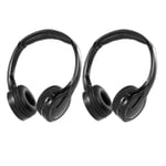 2-pack trådlösa IR-hörlurar för bilens DVD-spelare nackstöd video, on-ear infraröda hörlurar headset universal (svart)