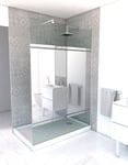 Paroi de Douche avec Bande Miroir 140x200cm - Verre 8mm - Profilé Chrome - FREEDOM 2 MIRROR