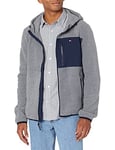 Tommy Hilfiger Men's Hooded Performance Fleece Jacket, Light Grey/Navy Mixed Media, XL